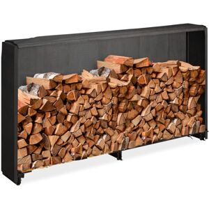 Relaxdays - Firewood Rack with Cover, for Wood from 25 cm, Wooden Log Shelf, made of Iron, HxWxD: 110 x 200 x 29 cm, Black