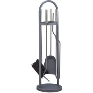 Relaxdays - Modern Fireplace Companion Set, 5-Piece Tool Set with Shovel, Broom, Tongs, Poker & Rack, Gray