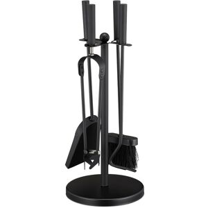 Relaxdays - Fireplace Set, 5 Pieces Fire Accessories with Poker, Shovel, Broom, Tongs & Stand, Steel, 50x20x20 cm, Black