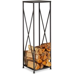 Relaxdays - Steel Firewood Rack, Powder-Coated Log Holder, Wood Pile Storage hwd 111x34x34 cm, Black