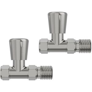 NRG - Straight Lockshield Radiator Valves Set 15mm x 1/2' Twin Pack Satin Nickel