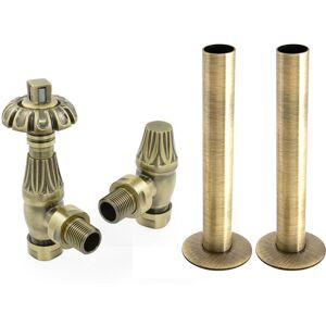 NRG - Thermostatic trv Traditional Radiator Angled Valves Pipes Collars Polished Antique Brass