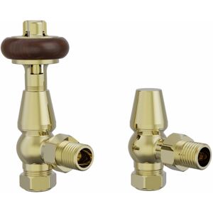 NRG - Traditional Antique Design trv Thermostatic Angled Radiator Valves Pair Polished Brass