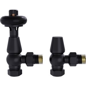 NRG - Traditional Antique Design trv Thermostatic Brass Angled Radiator Valves Pair Black