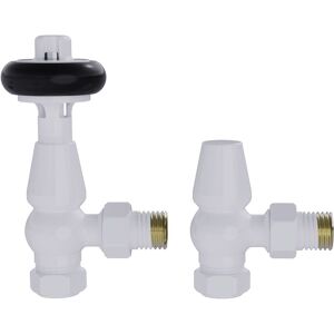 NRG - Traditional Antique Design trv Thermostatic Brass Angled Radiator Valves Pair White