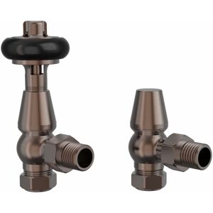 NRG Traditional Antique Design TRV Thermostatic Brass Angled Radiator Valves Pair Antique Copper