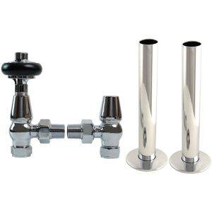 NRG Traditional Thermostatic TRV Angled Radiator Valves Pipes Collars Chrome