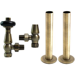 NRG - Traditional Thermostatic trv Angled Radiator Valves Pipes Collars Polished Antique Brass