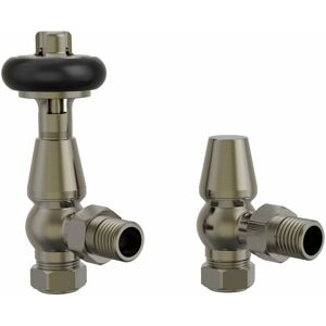 NRG - Traditional trv Thermostatic Angled Radiator Valves Pair Polished Antique Brass