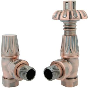 NRG - Traditional Westminster Thermostatic trv Antique Angled Radiator Rad Valves Pair Antique Copper