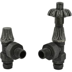 NRG - Traditional Westminster Thermostatic trv Antique Angled Radiator Rad Valves Pair Pewter