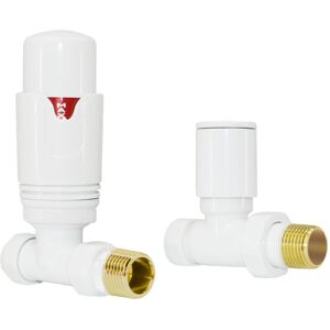 NRG - White Straight 15mm x 1/2' Designer Thermostatic Radiator Valves Twin Pack
