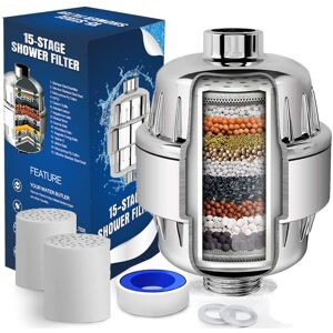 TINOR 15-Stage Anti-Limescale Shower Filter with Vitamin c - High Flow Shower Filter to Remove Chlorine and Fluoride - 2 Cartridges Included - Shower Head TINOR 15-Stage Anti-Limescale Shower Filter with Vitamin c - High Flow Shower Filter to Remove Chlorine and Fluoride - 2 Cartridges Included - Shower Head