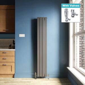 Elegant - 1800 x 300 mm Anthracite Vertical Column Radiator Double Flat Panel Designer Bathroom Radiator + Chrome Thermostatic Radiator Valves Elegant - 1800 x 300 mm Anthracite Vertical Column Radiator Double Flat Panel Designer Bathroom Radiator + Chrome Thermostatic Radiator Valves
