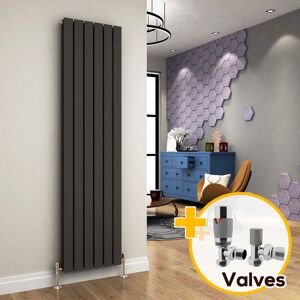 Elegant - 1800 x 452mm Anthracite Vertical Radiator Designer Double Column Radiators Bathroom Flat Panel + Chrome Thermostatic Radiator Valves Elegant - 1800 x 452mm Anthracite Vertical Radiator Designer Double Column Radiators Bathroom Flat Panel + Chrome Thermostatic Radiator Valves