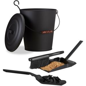 RELAXDAYS 3-piece fireplace cleaning set, ash bucket with lid, flat ash shovel, steel brush set, 24 litres, black RELAXDAYS 3-piece fireplace cleaning set, ash bucket with lid, flat ash shovel, steel brush set, 24 litres, black