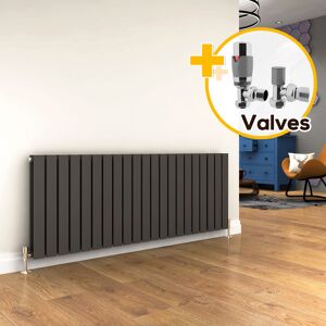 Elegant - 600 x 1596 mm Horizontal Column Radiator Double Flat Panel Anthracite Designer Radiators + Chrome Thermostatic Radiator Valves Elegant - 600 x 1596 mm Horizontal Column Radiator Double Flat Panel Anthracite Designer Radiators + Chrome Thermostatic Radiator Valves
