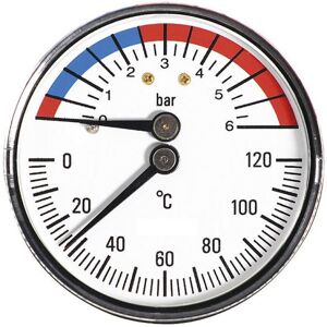 FERRO 6 Bar 120C Thermo Pressure Gauge 1/2 Inch bsp Back Entry FERRO 6 Bar 120C Thermo Pressure Gauge 1/2 Inch bsp Back Entry