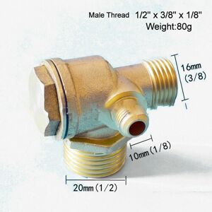 SJQKA Air Compressor Check Valve Solid Brass, 1/2" x 3/8" x 1/8" Male Threaded Tube Connector Non-Return Valve for Compressed Air Tank and Compressor SJQKA Air Compressor Check Valve Solid Brass, 1/2" x 3/8" x 1/8" Male Threaded Tube Connector Non-Return Valve for Compressed Air Tank and Compressor