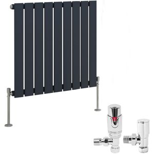 NRG - Anthracite Designer Flat Panel Radiator + Thermostatic trv Radiator Valves Chrome Angled Horizontal 600x612mm Single NRG - Anthracite Designer Flat Panel Radiator + Thermostatic trv Radiator Valves Chrome Angled Horizontal 600x612mm Single