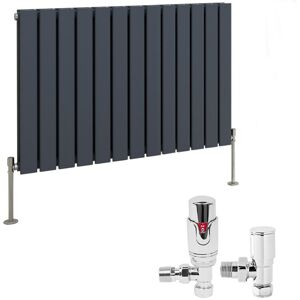 NRG Anthracite Designer Flat Panel Radiator + Thermostatic TRV Radiator Valves Chrome Angled Horizontal 600x884mm Double NRG Anthracite Designer Flat Panel Radiator + Thermostatic TRV Radiator Valves Chrome Angled Horizontal 600x884mm Double