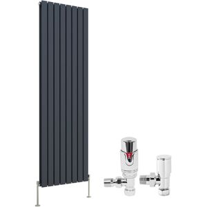 NRG - Anthracite Designer Flat Panel Radiator + Thermostatic trv Radiator Valves Chrome Angled Vertical 1800x544mm Double NRG - Anthracite Designer Flat Panel Radiator + Thermostatic trv Radiator Valves Chrome Angled Vertical 1800x544mm Double