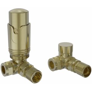 NRG - Corner Thermostatic trv Lockshield Radiator Towel Rail Valves Brushed Brass Pair NRG - Corner Thermostatic trv Lockshield Radiator Towel Rail Valves Brushed Brass Pair