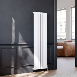 ELEGANT 1600x456mm White Designer Radiator Vertical Flat Panel Single Panel Radiator with White Thermostatic Radiator Valves ELEGANT 1600x456mm White Designer Radiator Vertical Flat Panel Single Panel Radiator with White Thermostatic Radiator Valves
