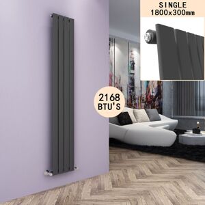 Elegant - 1800 x 300 mm Anthracite Modern Tall Bar Radiator Single Flat Panel Designer Bathroom Radiator + Chrome Thermostatic Radiator Valves Elegant - 1800 x 300 mm Anthracite Modern Tall Bar Radiator Single Flat Panel Designer Bathroom Radiator + Chrome Thermostatic Radiator Valves
