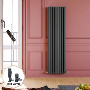 Elegant - 1800 x 480 mm Anthracite Vertical Column Radiator Double Oval Panel Designer Bathroom Radiator + Anthracite Thermostatic Radiator Valves Elegant - 1800 x 480 mm Anthracite Vertical Column Radiator Double Oval Panel Designer Bathroom Radiator + Anthracite Thermostatic Radiator Valves