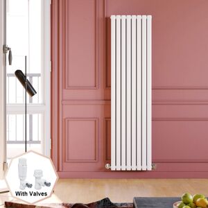 ELEGANT 1800 x 480 mm Designer White Vertical Column Radiator High Heat Output Double Oval Panel Heater Radiators + White Thermostatic Radiator Valves ELEGANT 1800 x 480 mm Designer White Vertical Column Radiator High Heat Output Double Oval Panel Heater Radiators + White Thermostatic Radiator Valves