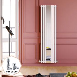 Elegant - 1800 x 500 mm White Radiator With Mirror Oval Single Panel Designer Heater Vertical Column Radiators + Chrome Thermostatic Radiator Valves Elegant - 1800 x 500 mm White Radiator With Mirror Oval Single Panel Designer Heater Vertical Column Radiators + Chrome Thermostatic Radiator Valves