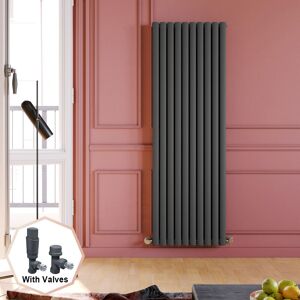 Elegant - 1800 x 590 mm Anthracite Vertical Column Radiator Double Oval Panel Designer Bathroom Radiator + Anthracite Thermostatic Radiator Valves Elegant - 1800 x 590 mm Anthracite Vertical Column Radiator Double Oval Panel Designer Bathroom Radiator + Anthracite Thermostatic Radiator Valves