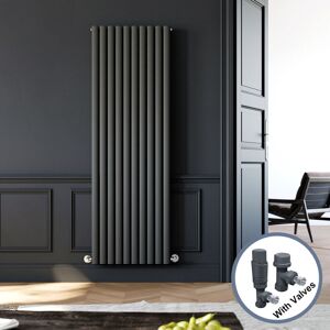 Elegant - 1800 x 590 mm Designer Anthracite Vertical Column Rads Modern Double Oval Panel Designer Radiator + Anthracite Thermostatic Radiator Valves Elegant - 1800 x 590 mm Designer Anthracite Vertical Column Rads Modern Double Oval Panel Designer Radiator + Anthracite Thermostatic Radiator Valves