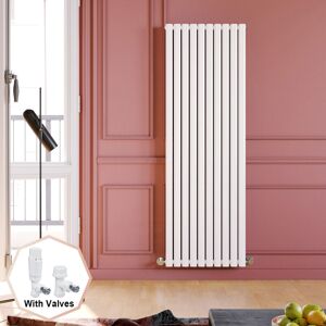Elegant - 1800 x 590 mm Designer White Vertical Column Rads Modern Double Oval Panel Designer Radiator + White Thermostatic Radiator Valves Elegant - 1800 x 590 mm Designer White Vertical Column Rads Modern Double Oval Panel Designer Radiator + White Thermostatic Radiator Valves