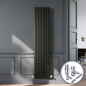 ELEGANT Black Designer Vertical Radiator Single Panel Rads 1800 x 408mm with Chrome Angled Thermostatic Radiator Valves ELEGANT Black Designer Vertical Radiator Single Panel Rads 1800 x 408mm with Chrome Angled Thermostatic Radiator Valves