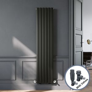 Elegant - Designer Black Double Panel Vertical Radiator 1800 x 408mm with Anthracite Angled Thermostatic Radiator Valves Elegant - Designer Black Double Panel Vertical Radiator 1800 x 408mm with Anthracite Angled Thermostatic Radiator Valves