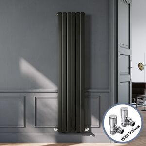 Elegant - Designer Black Single Panel Vertical Radiator 1800 x 408mm with Anthracite Angled Thermostatic Radiator Valves Elegant - Designer Black Single Panel Vertical Radiator 1800 x 408mm with Anthracite Angled Thermostatic Radiator Valves