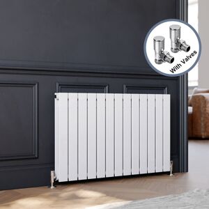 Elegant - Flat Panel Radiator Horizontal Radiator Central Heating with Angled Radiator Valves 600x988mm White Double Elegant - Flat Panel Radiator Horizontal Radiator Central Heating with Angled Radiator Valves 600x988mm White Double