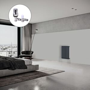 NRG Flat Panel Designer Radiator Anthracite + Chrome Angled trv Thermostatic Radiator Valves Horizontal 600x408mm Single NRG Flat Panel Designer Radiator Anthracite + Chrome Angled trv Thermostatic Radiator Valves Horizontal 600x408mm Single