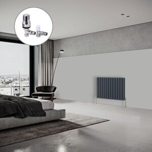 NRG - Flat Panel Designer Radiator Anthracite + Chrome Angled trv Thermostatic Radiator Valves Horizontal 600x884mm Double NRG - Flat Panel Designer Radiator Anthracite + Chrome Angled trv Thermostatic Radiator Valves Horizontal 600x884mm Double