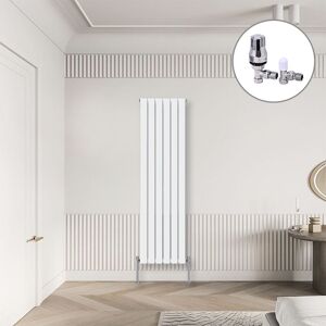 NRG - Flat Panel Designer Radiator White + Chrome Angled trv Thermostatic Radiator Valves Vertical 1800x408mm Single NRG - Flat Panel Designer Radiator White + Chrome Angled trv Thermostatic Radiator Valves Vertical 1800x408mm Single