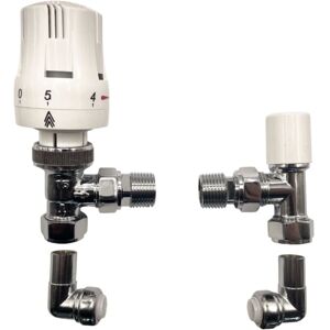 MANISSA Haxby White Angled Thermostatic Radiator Valve & 15mm Angled Pipe Connector Push Fit Connection MANISSA Haxby White Angled Thermostatic Radiator Valve & 15mm Angled Pipe Connector Push Fit Connection