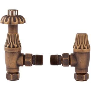 Hudson Reed - Traditional Angled Thermostatic Radiator Valves Pair Lockshield - Antique Brass Hudson Reed - Traditional Angled Thermostatic Radiator Valves Pair Lockshield - Antique Brass