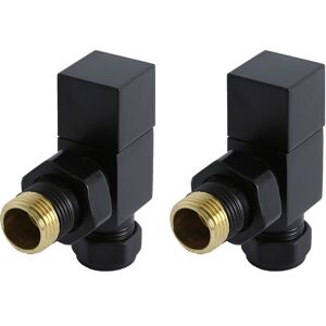 Milano - 15mm Square Angled Heated Towel Rail Radiator Valves Pair - Black Milano - 15mm Square Angled Heated Towel Rail Radiator Valves Pair - Black