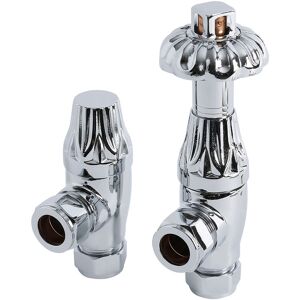 Windsor - Traditional Antique Style Angled Heated Towel Rail Radiator Thermostatic Valves Pair - Chrome - Milano Windsor - Traditional Antique Style Angled Heated Towel Rail Radiator Thermostatic Valves Pair - Chrome - Milano