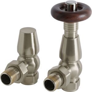 Windsor - Traditional Angled Heated Towel Rail Radiator Thermostatic Valves Pair - Satin Nickel - Milano Windsor - Traditional Angled Heated Towel Rail Radiator Thermostatic Valves Pair - Satin Nickel - Milano