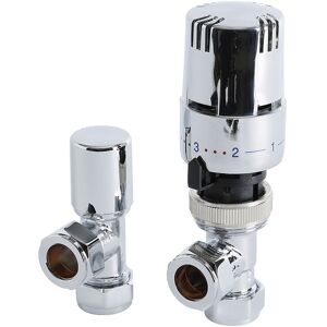 Modern Angled Thermostatic Radiator Valves Pair - Chrome - Milano Modern Angled Thermostatic Radiator Valves Pair - Chrome - Milano