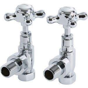 Traditional Chrome Angled Heated Towel Rail Radiator Valves with Crosshead Handles - Pair - Milano Traditional Chrome Angled Heated Towel Rail Radiator Valves with Crosshead Handles - Pair - Milano