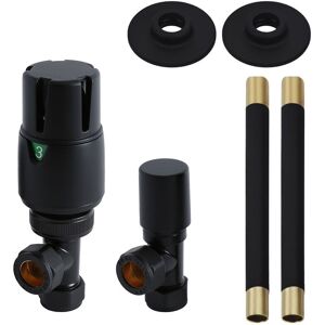 Milano Angled Thermostatic Heated Towel Rail Radiator Valves and Pipe Connector Kit - Black Milano Angled Thermostatic Heated Towel Rail Radiator Valves and Pipe Connector Kit - Black